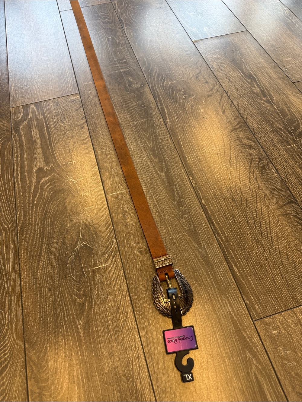 Women’s Tan Leather Western-Style Belt with Decorative Buckle - XL